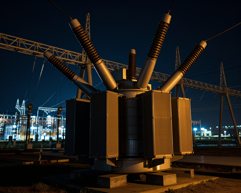 Industrial Transformer at Night
